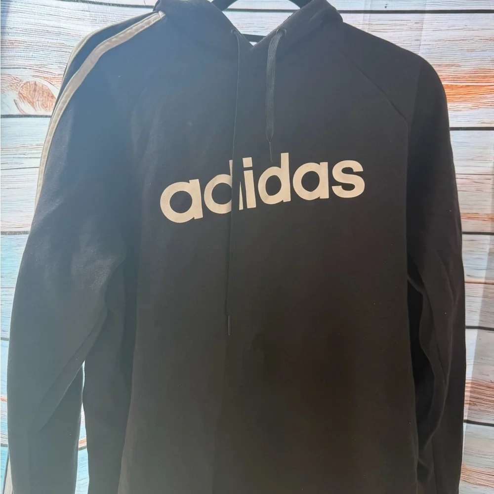 adidas Black Pullover‎ Hoodie with White Trim